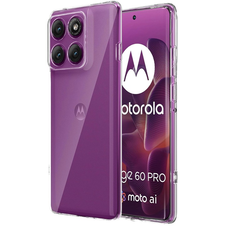 Висококачествен прозрачен TPU калъф, съвместим с Motorola Edge 60 Pro, OPTIM SOLUTION, диамантен дизайн, лек TPU калъф тип „bumper“, абсорбиращ удари, уникална дълготрайна технология против пожълтяване, прозрачен