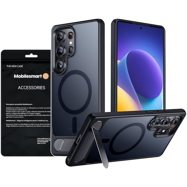Husa pentru Samsung Galaxy S25 ULTRA, MagSafe, Protectie standard Militar, cu Suport Metalic Incorporat, Negru
