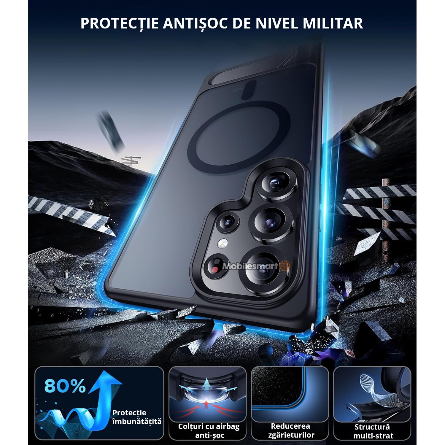 Husa pentru Samsung Galaxy S25 ULTRA, MagSafe, Protectie standard Militar, cu Suport Metalic Incorporat, Negru