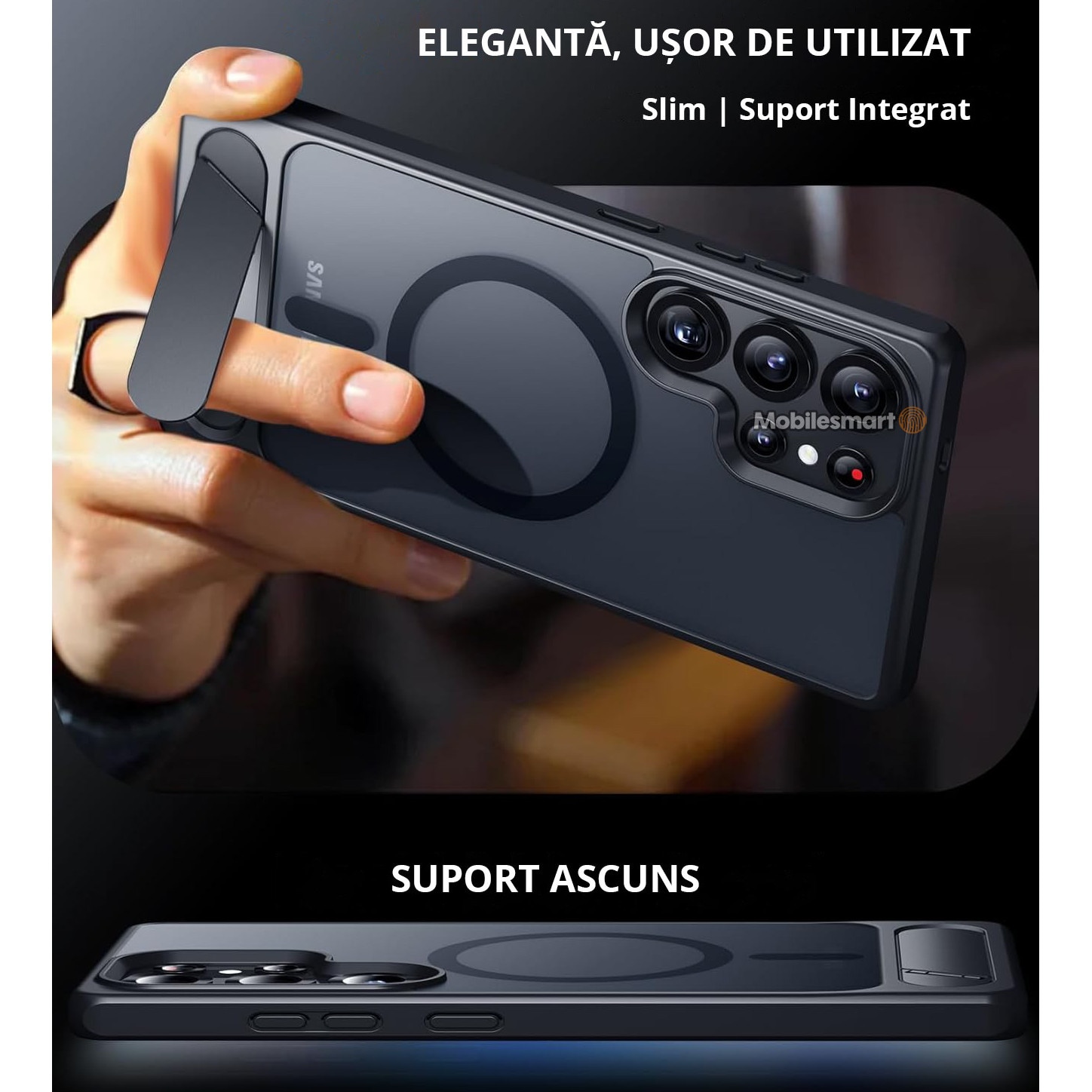 Husa pentru Samsung Galaxy S25 ULTRA, MagSafe, Protectie standard Militar, cu Suport Metalic Incorporat, Negru