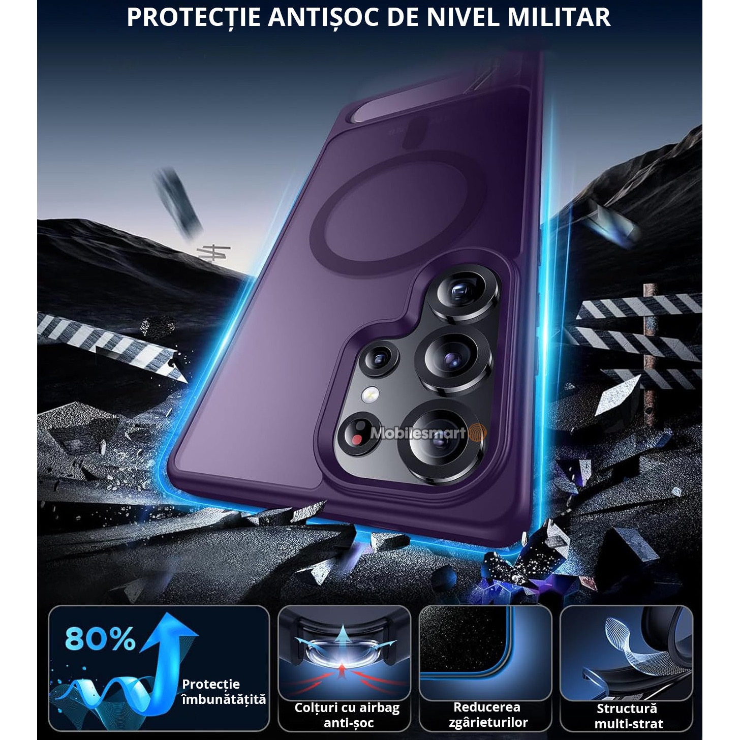 Husa pentru Samsung Galaxy S25 ULTRA, MagSafe, Protectie standard Militar, cu Suport Metalic Incorporat, Violet