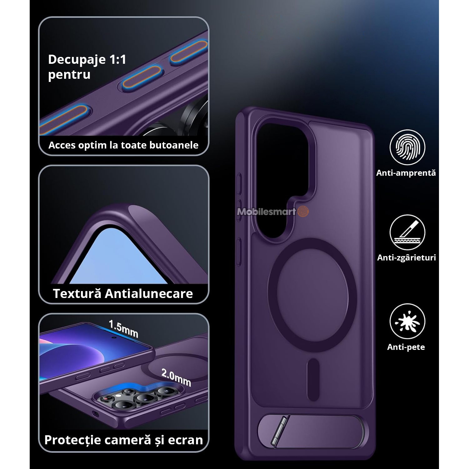 Husa pentru Samsung Galaxy S25 ULTRA, MagSafe, Protectie standard Militar, cu Suport Metalic Incorporat, Violet