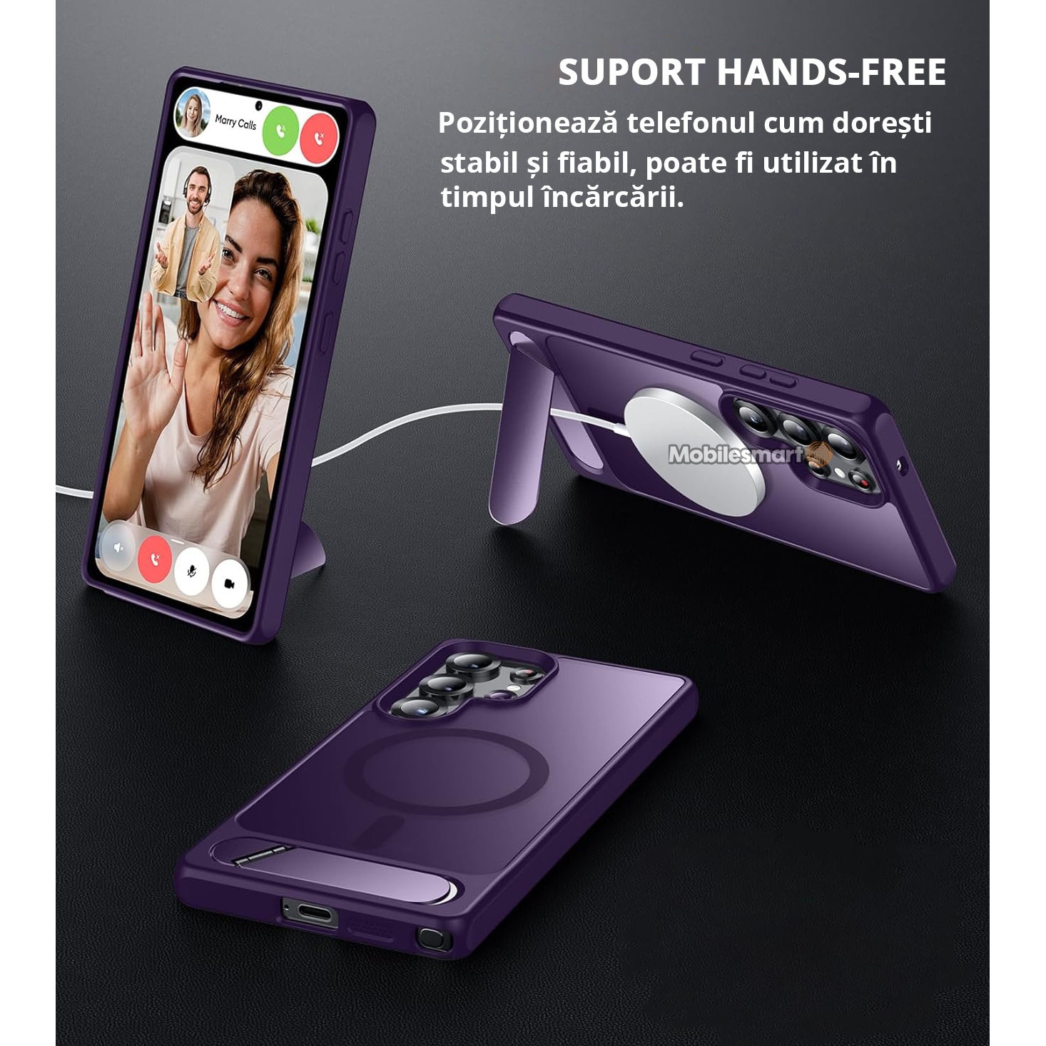 Husa pentru Samsung Galaxy S25 ULTRA, MagSafe, Protectie standard Militar, cu Suport Metalic Incorporat, Violet