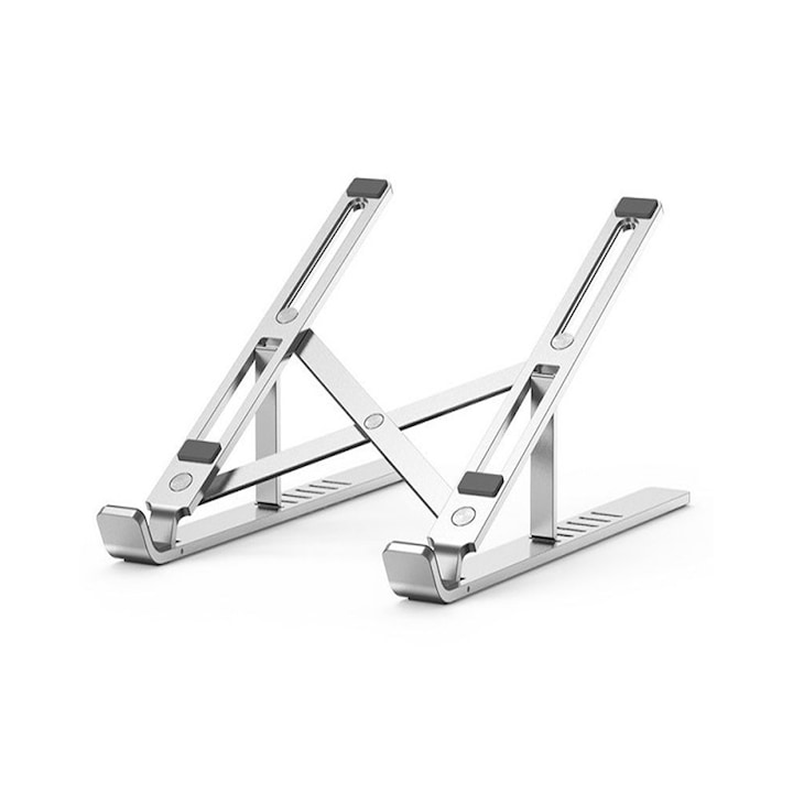 Suport laptop universal Premium – Aluminiu, Pliabil, Reglabil in 6 Trepte, Design Ergonomic, Argintiu, Brivoo®