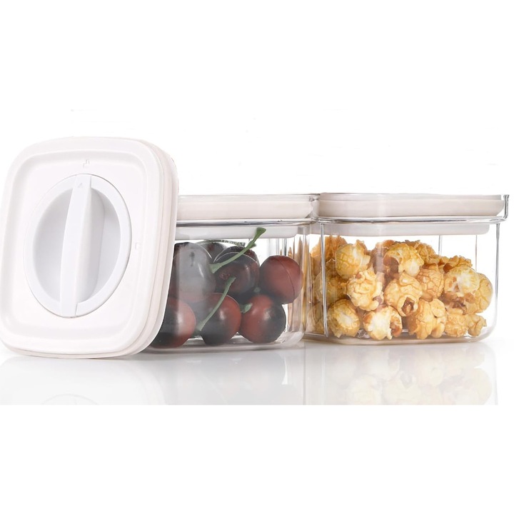 2 db légmentesen záródó élelmiszertároló készlet, Aurov, élelmiszerek tárolására, BPA-mentes, Gabonapelyhek, liszt, cukor rendszerezésére szolgáló tárolók, 600 ml, Fehér