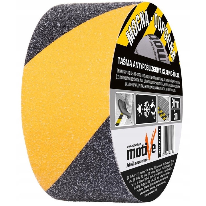 Banda antiderapanta Motive, 50mm x 5m, galben-negru, autoadeziva