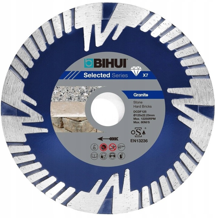 Disc diamantat BIHUI B-Fast 125mm, pentru taiere granit, marmura, 12mm grosime, 22,23mm deschidere