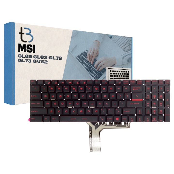 Tastatură Tradebit MSI Apache cu LED roșu, model GL62 GL63 GL72 GL73 GV62, iluminare din spate