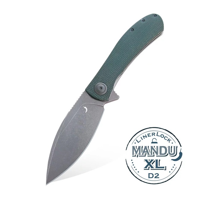 Cutit pliabil Trollsky Knives Mandu XL Liner Lock Dark Bead Blast D2 Green Micarta