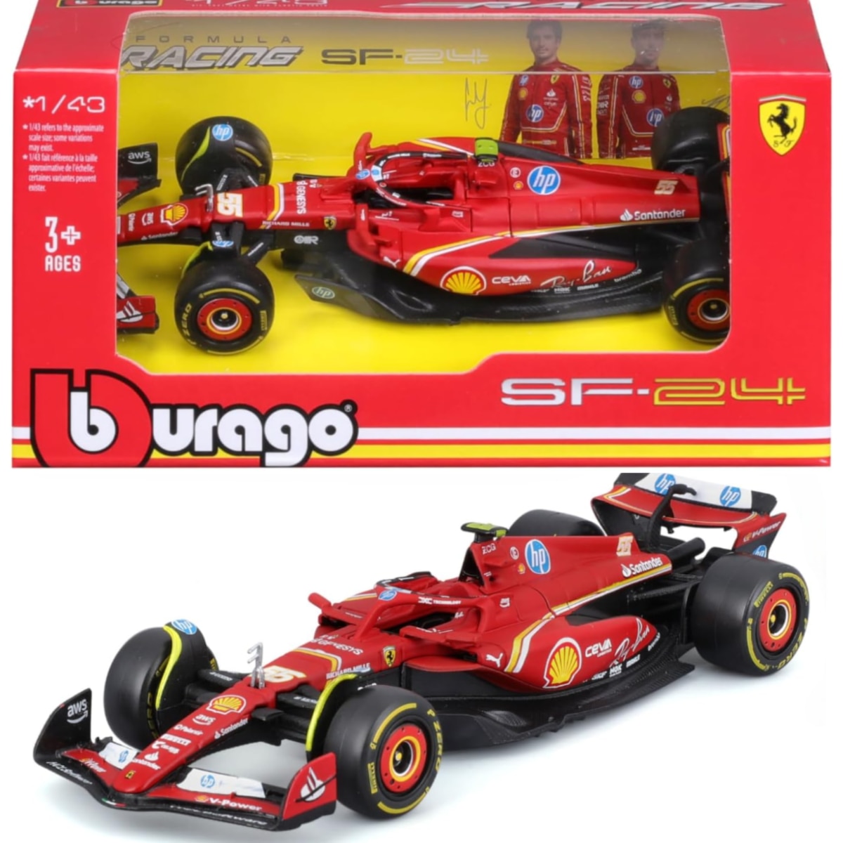 BBurago Automachetă F1 Ferrari SF-24 2024, Carlos Sainz #55, 1:43