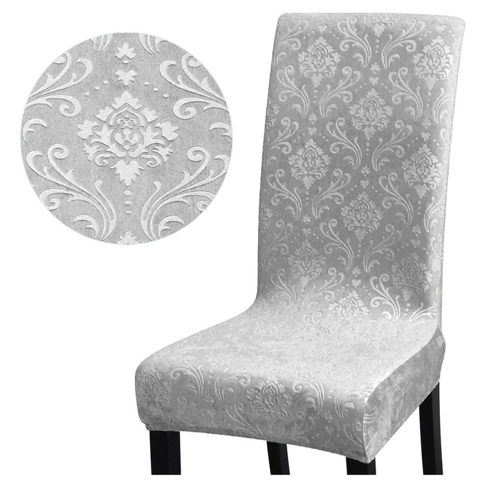 Husă pentru scaun Meble OdNowa, catifea groasă, gri deschis