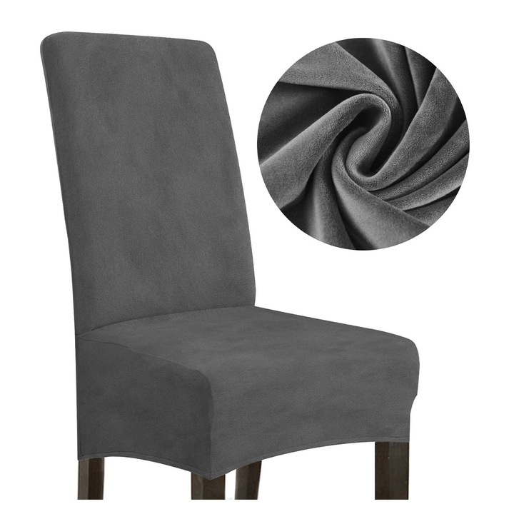 Husa scaun Meble OdNowa, model L, gri inchis, material velur, inaltime spatar 70cm