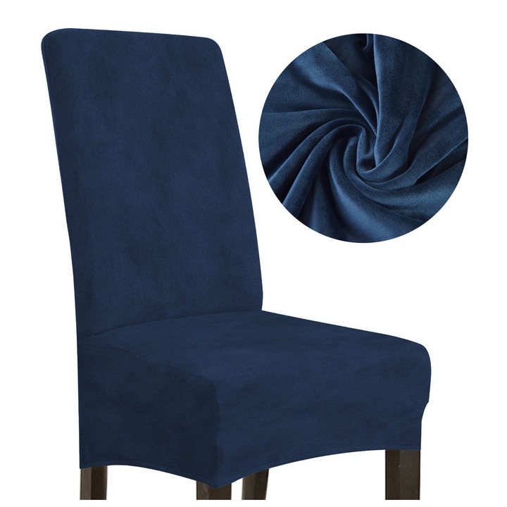 Husa scaun Meble OdNowa, velur gros, albastru inchis, dimensiune L, inaltime spatar 70cm