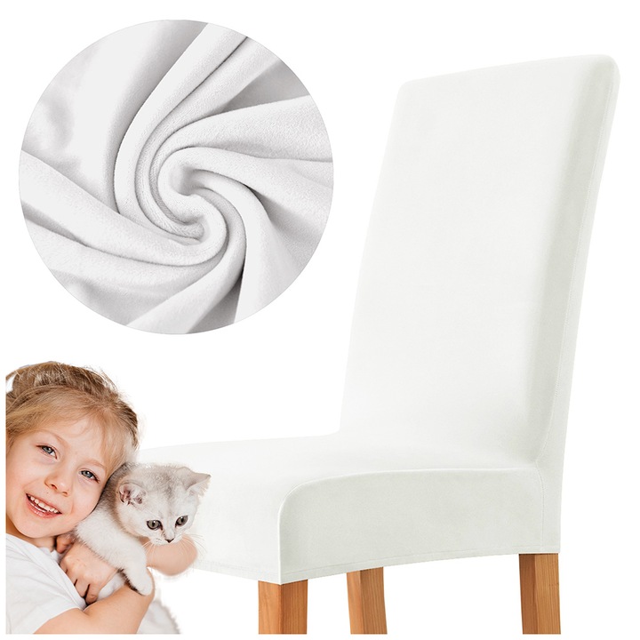 Калъф за стол Meble OdNowa, бял велур, дебел, еластичен, водоустойчив материал