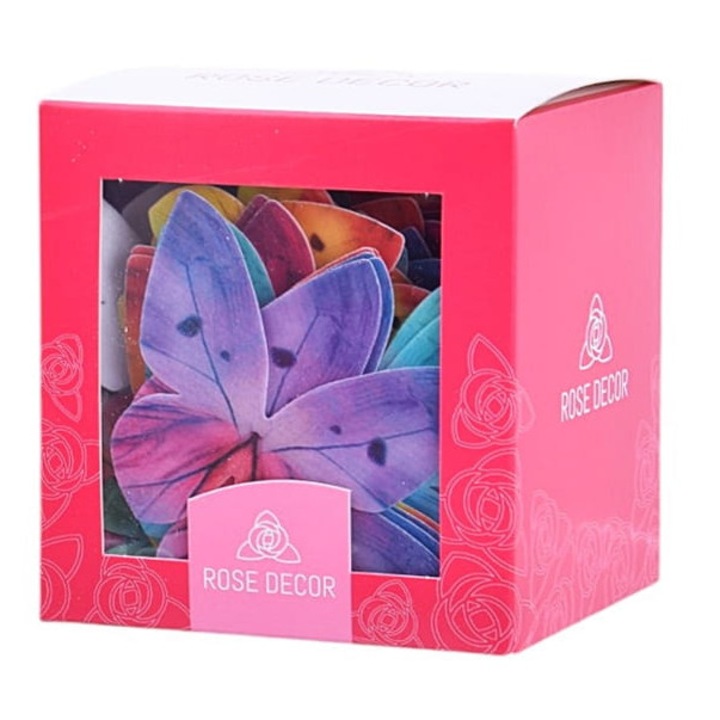 Декоративен комплект вафлени пеперуди Rose Decor микс цветове 87 бр. 7x6см-3x3см