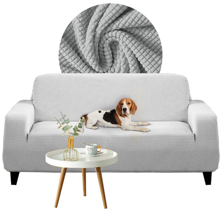 Калъф за диван за 4 души, Meble OdNowa, светлосив, 235x300см, еластичен материал