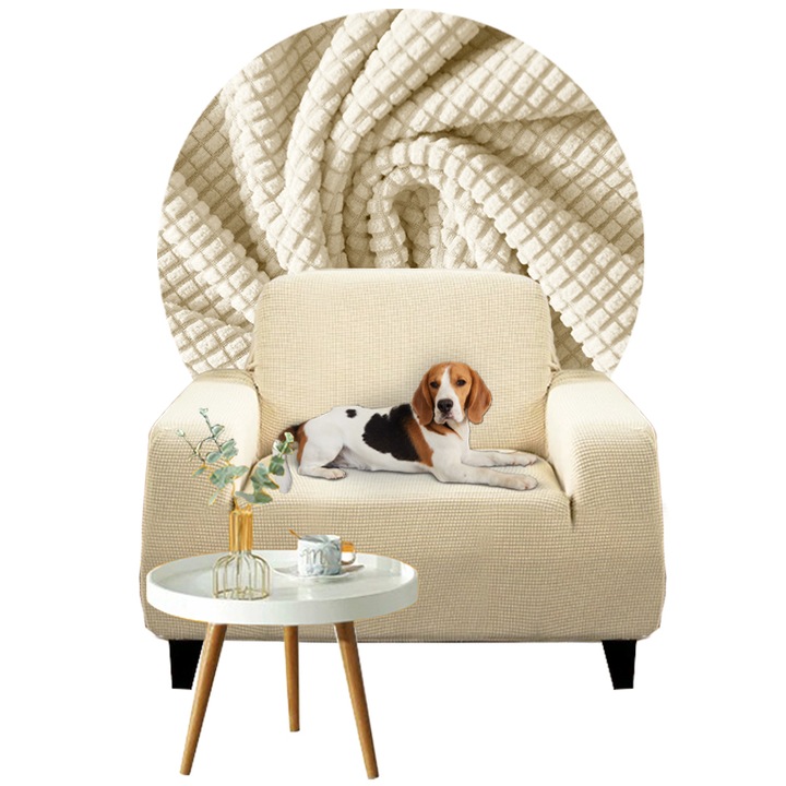 Калъфи за едноместен диван, Meble OdNowa, кремави, 90-140 см, комплект с дунапренени ролки