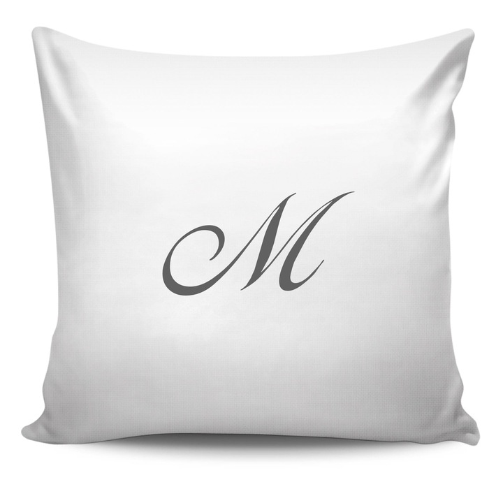 Fata de perna Spod Igly i Nitki 40x40cm satin bumbac alb cu broderie litera