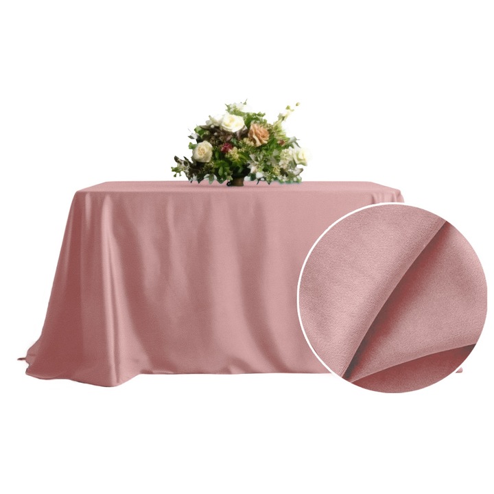 Obrus matowy velur pudrat roz, 230x230cm, set