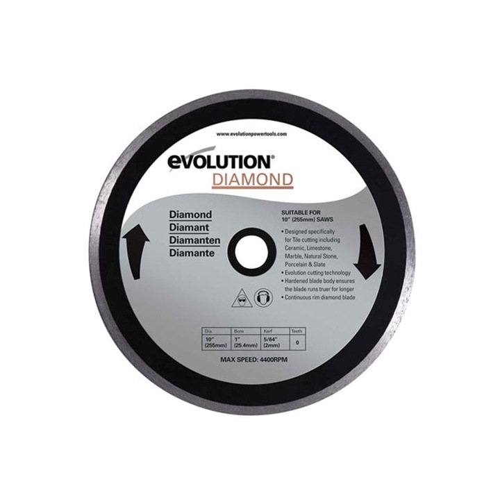 Disc diamantat pentru fierastrau circular Evolution RAGEBLADE255DIAMOND-1619, Ø255x25.4 mm