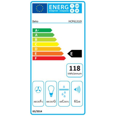 Hota incorporabila decorativa Beko HCP61310I, Putere de absorbtie 272 m3/h, 1 motor, Iluminare halogen, Filtru metalic anti grasime lavabil, 3 trepte de viteza, 60 cm, Inox