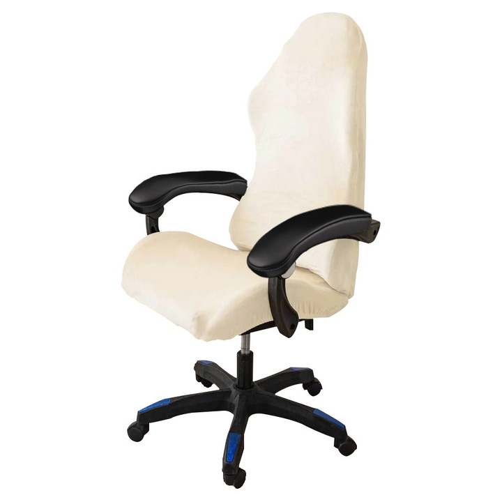 Husa elastica pentru scaun gaming, Meble OdNowa, velur crem, cu fermoar si elastic