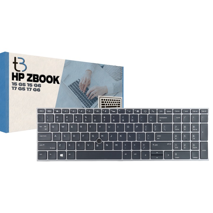 Tastatura laptop Tradebit pentru HP Zbook 15 G5, 15 G6, 17 G5, 17 G6, iluminare LED, QWERTY US