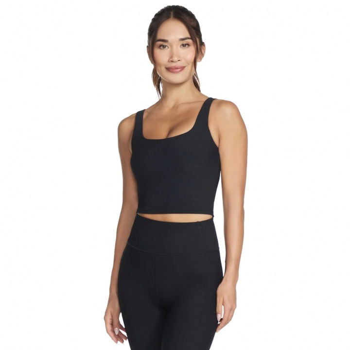 Bustiera sport pentru dama, Skechers Go Flex Rib Longline, nylon, negru