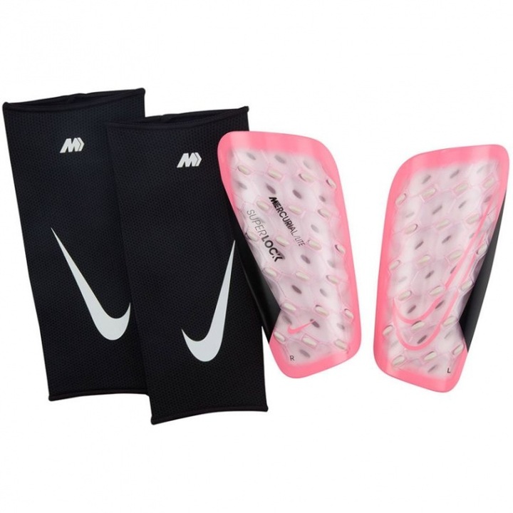Aparatori goleni Nike Mercurial Lite Superlock, negru si roz, marimea M