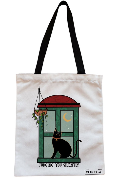 Textiltáska cipzárral, Vászontáska, Ítélj meg némán, modell, 23x18 cm, Fehér, BEKZ®