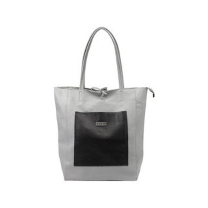 Geanta dama MiaMore 01-060 DOLLARO din piele naturala, mare, gri si neagra, tip shopperbag