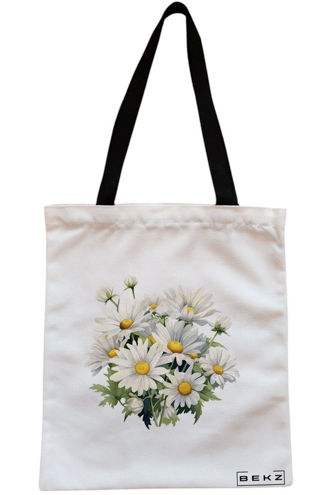 Textiltáska cipzárral, bevásárlótáska, virágcsokor 1 modell, 23x18 cm, fehér, BEKZ®