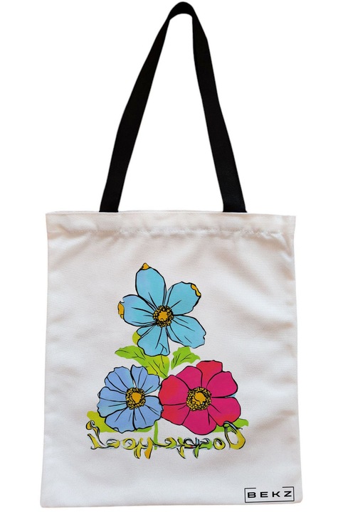 Textiltáska cipzárral, bevásárlótáska, virágmintás akvarellek 2 modell, 23x18 cm, fehér, BEKZ®