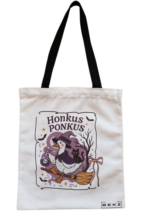 Textiltáska cipzárral, bevásárlótáska, Bolondos Lúd 3 modell, 23x18 cm, Fehér, BEKZ®