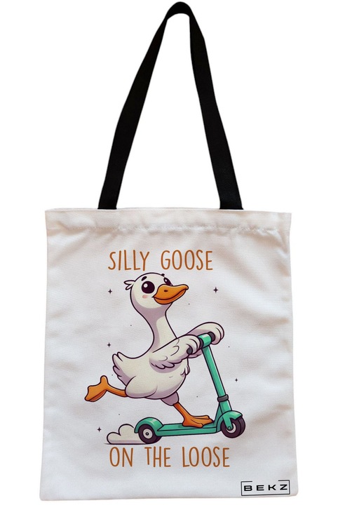 Textiltáska cipzárral, bevásárlótáska, Bolondos Lúd 2 modell, 23x18 cm, Fehér, BEKZ®