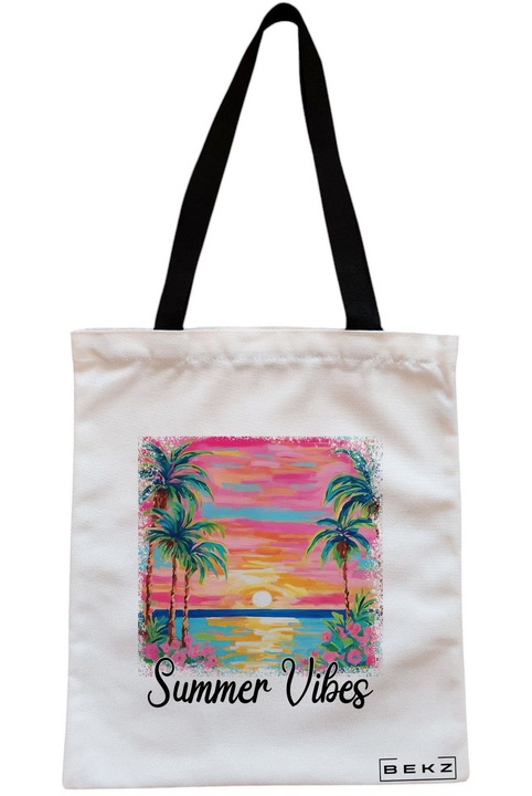 Textiltáska cipzárral, bevásárlótáska, nyári hangulatú modell, 23x18 cm, fehér, BEKZ®