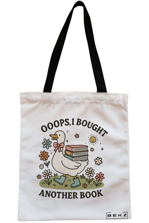 Текстилна чанта с цип, чанта тип „тоут“, модел Silly Goose 6, 23x18 см, бяла, BEKZ®
