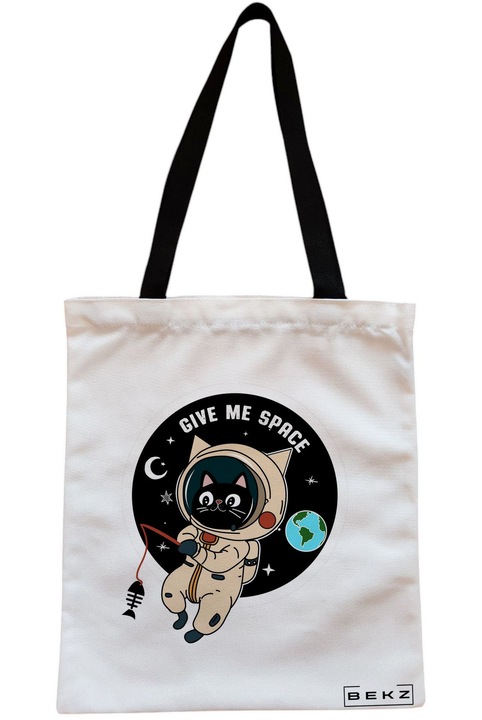 Textiltáska cipzárral, bevásárlótáska, Give me Space modell, 23x18 cm, Fehér, BEKZ®