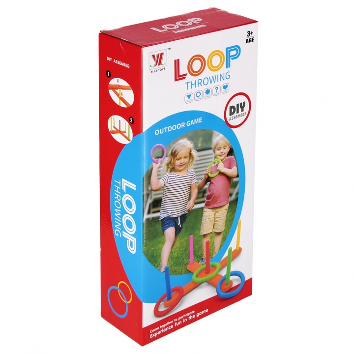 Jucarie interactiva, MEGA CREATIVE, set jocuri cu inele zburatoare, 5 bete, 9 inele, 41x18x41cm, multicolor