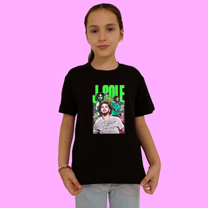 Tricou copii artist trupa J. Cole - Neon Theme, Negru
