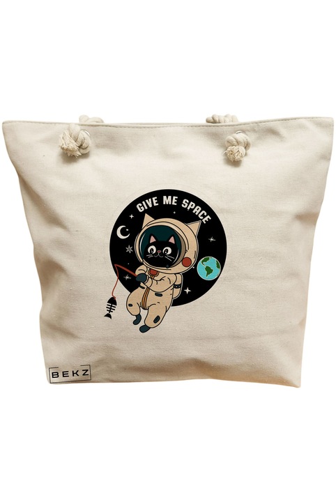 Платнена чанта за жени, модел „Дай ми пространство“, 40x51 см, кремава, BEKZ®