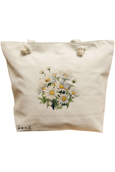 Дамска платнена чанта BEKZ®, букет цветя 1 модел, 40x51 см, кремава