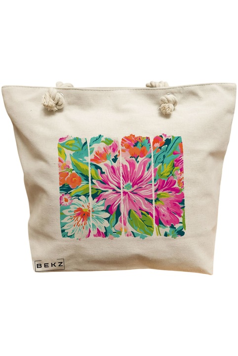 Дамска платнена чанта, модел Flower Watecolor 5, 40x51 см, кремава, BEKZ®