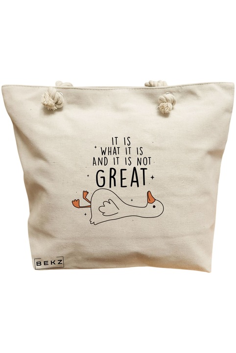 Дамска платнена чанта, модел Silly Goose 1, 40x51 см, кремава, BEKZ®