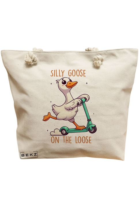 Дамска платнена чанта, модел Silly Goose 2, 40x51 см, кремава, BEKZ®