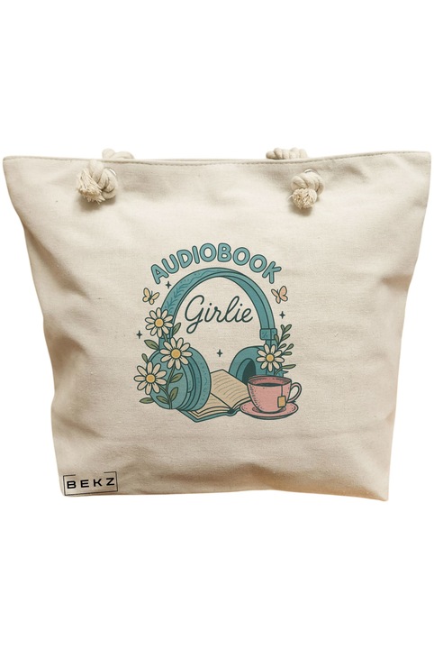 Платнена чанта за жени, модел за любители на аудиокниги, 40x51 см, кремава, BEKZ®