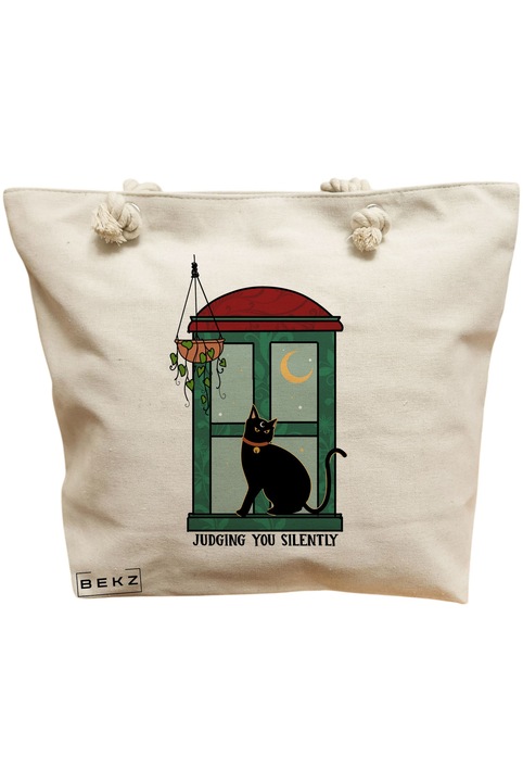 Платнена чанта за жени BEKZ, модел „Съдя те тихо“, 40x51 см, кремава