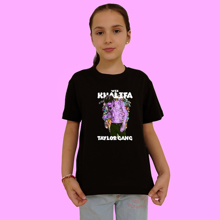 Tricou copii artist trupa Wiz Khalifa Taylor Gang, Negru