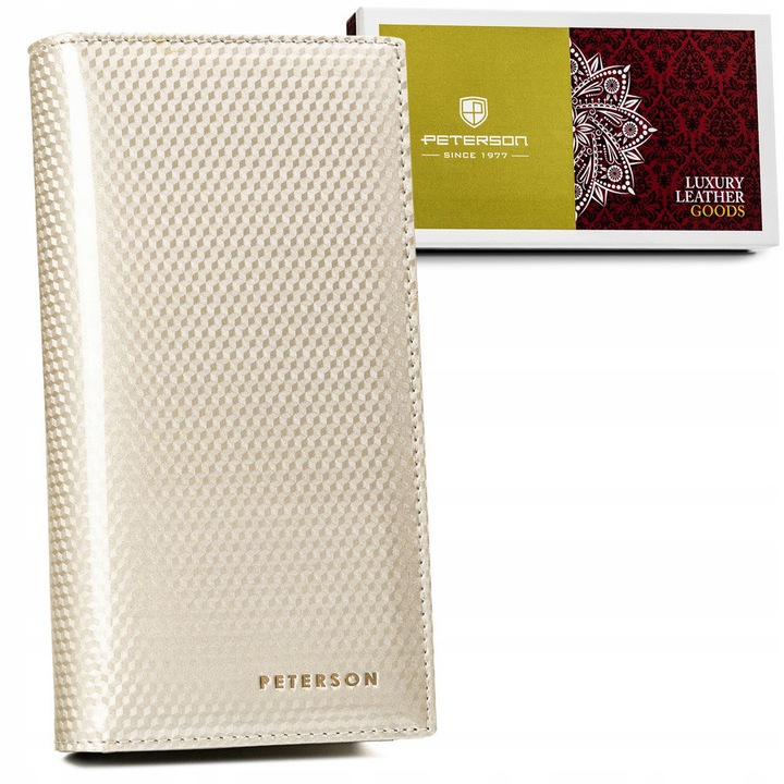 Portofel dama vertical, Peterson, piele naturala lacuita, RFID, 12 sloturi pentru carduri, multicolor