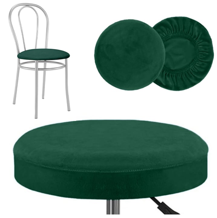 Husa pentru sezut rotund de scaun, Meble OdNowa, velur, verde butelca, 36x42cm